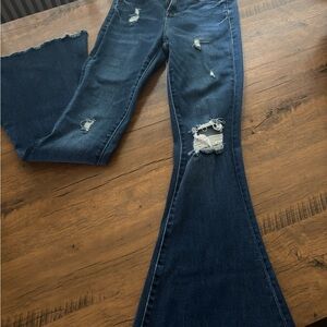 Flying Monkey Dark Blue Distressed Flare Jeans